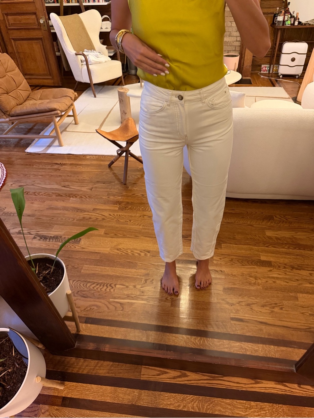 Massimo Dutti Cream Cropped Straight-Leg Jeans - Size 4US